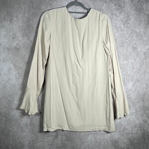 Blaque Label Blouse Womens S Ecru Beige Ruffle Open Back Long Sleeves Casual NEW